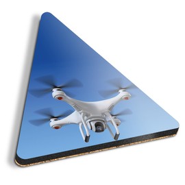 1 x Triangle Coaster - Drone Quadrocopter Flying Camera Cork Backed MDF Glossy Tea Coffee Accessory #50785