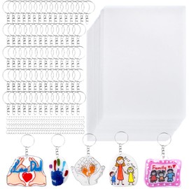 azttior 325 Piece Shrink Film Set - 25 Shrink Paper, 100 Keychains, 200 Split Rings - Shrink Film Key Ring Make Yourself, Shrinking Paper for DIY Crafts