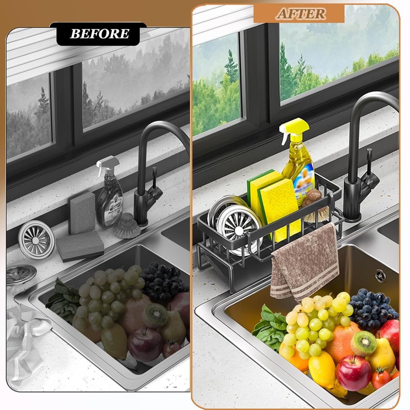 Kitchen Sink Organiser, Sponge Drain Rack Stainless Steel With Self-Draining