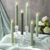 Baquler 6 Pcs Sage Green Flameless Taper Candle Twisted LED