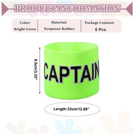 YELARXI Soccer Captain, Soccer Captain Armband Elastic Adjustable Leader Armband Team Sport Protective Arm Badge Band for Adult Youth Football Volleyball Training (6 Pack, Bright Green)