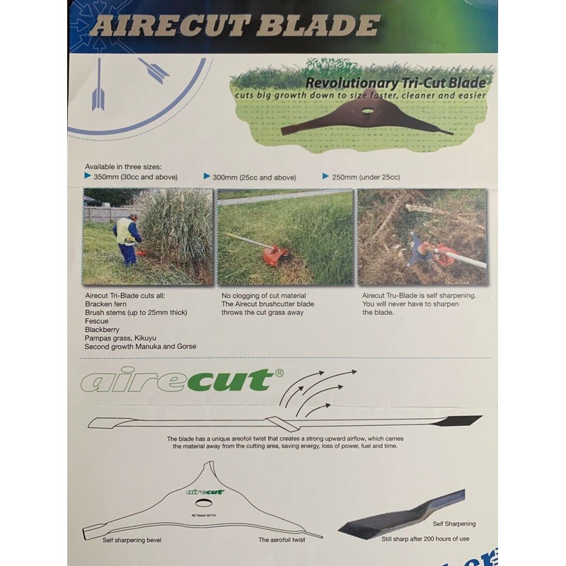 Airecut 300 12" Tri-Blade Brush Cutter 12 inch Brushcutter Blade