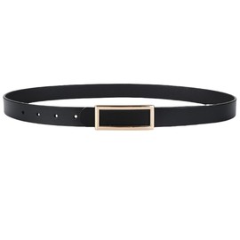 CMEIMEI Women's Genuine Leather Belt, Trendy Thin Waist Belt with Gold Square Buckle for Jeans, Pants, and Dresses, Black