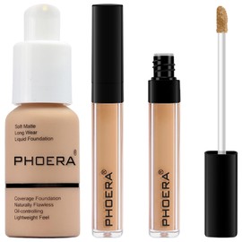 PHOERA Foundation,PHOERA Liquid Concealer, Natural Coverage Lightweight Conceals,PHOERA Foundation Makeup for Women (104 Buff Beige+104#CUSTARD)