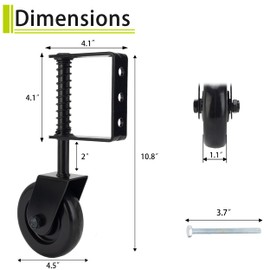 Real Fancy 4.3" Heavy Duty Gate Wheel - Gate Caster with Spring Loaded Gaster, 360° Swivel Rubber for Wooden/Barn Gate, Rust-Resistant Outdoor Gate Support Wheel, 2 Pack