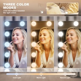 MINISO Vanity Mirror with Lights - 12" x 14" Hollywood Makeup Mirror with Adjustable Brightness,3 Modes Light, 360°Rotation
