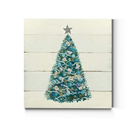 Renditions Gallery Seashell Christmas Tree Wall Art, Winter Artwork, Ocean & Beach Theme, Faux Wood Background, Premium Gallery Wrapped Canvas Decor, Ready to Hang, 10 in H x 10 in W, Made in America