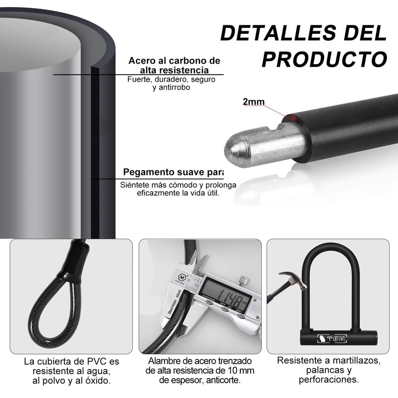 Candado en U para Bicicleta con 1.2M Cable, con 2