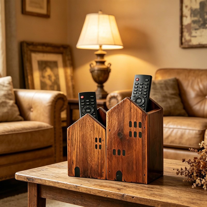 DAWASAPAT Wooden House Remote Control Holder/Remote Caddy & Desktop Organizer