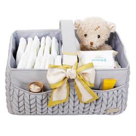 LUKJOJO Luxurious Baby Diaper Caddy, Nursery Storage Basket for Newborn Boy and Girl, Travel Baby Basket for Diapers Baby Wipes, Organizer Tote Bag Storage Bin, Baby Shower Gifts (light gray)