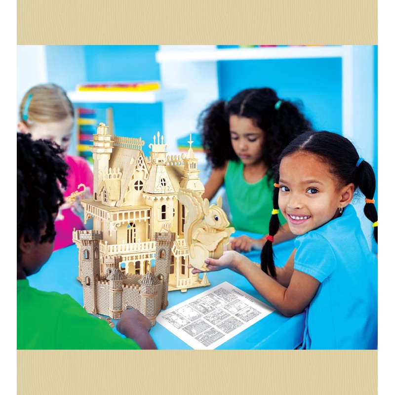 Puzzled 3D Puzzle Castle Set Wood Craft Construction Model Kit,