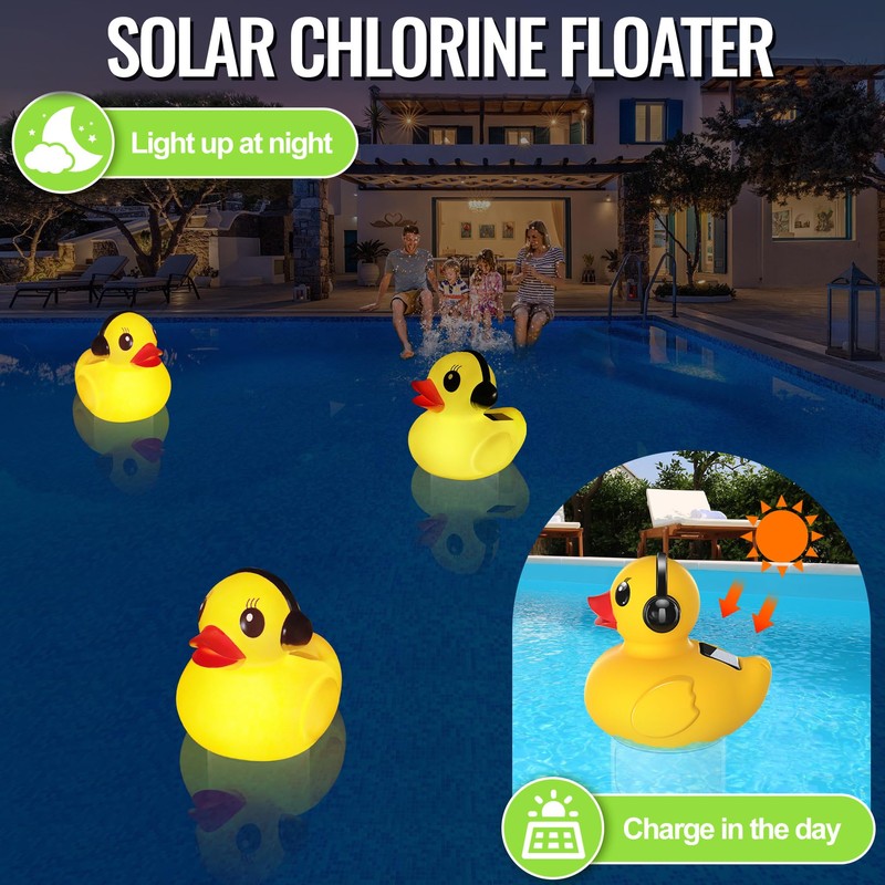 Pool Chlorine Floater with Light,Duck Chlorines Floaters with Adjustable Flow,Solar