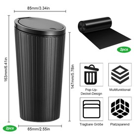 Pack of 2 Car Bin with 2 Rolls of Rubbish Bags, Portable Sealing Mini Bin for Car Home, Mini Car Bin with Pop-Top Lid