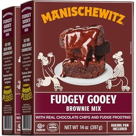 Manischewitz Fudgy Chocolate Brownie Mix With Fudge Frosting 12oz (2 Pack) | Grain Free, Kosher for Passover, Baking Pan Included