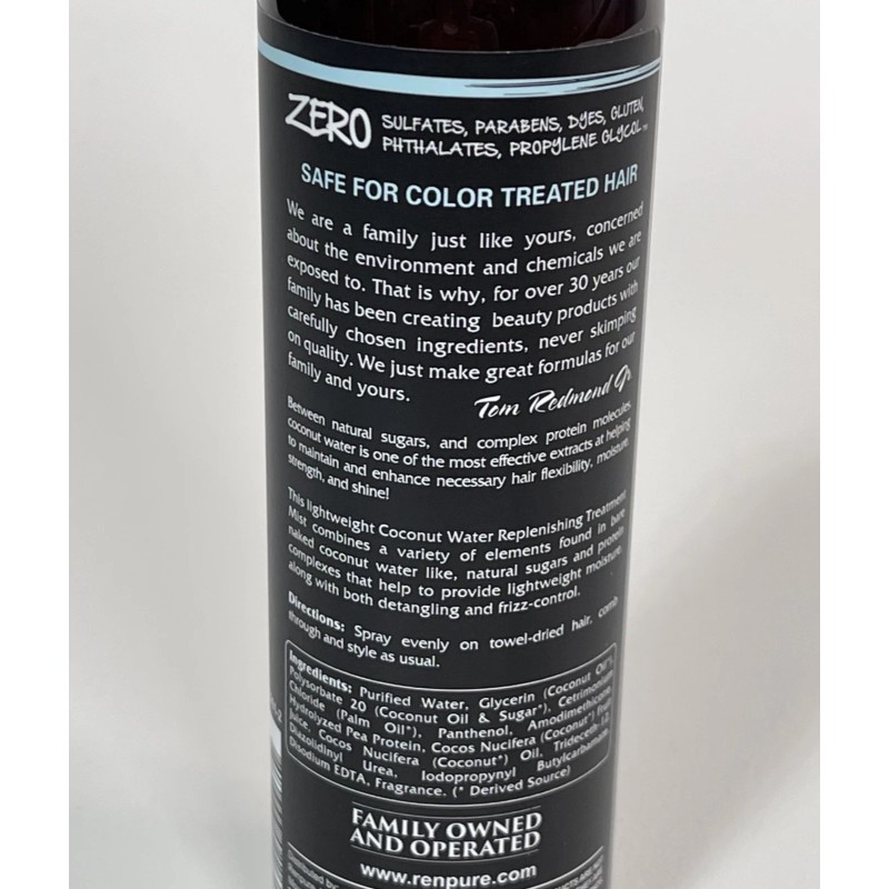 Renpure Professional Natural Coconut Water Replenishing Treatment Mist - 8