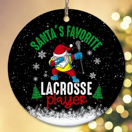 Sportyzen Santa's Favorite Lacrosse Player Christmas Ceramic Ornament, Tree Decor Gifts for Lacrosse Player, Sports Themed Christmas Ornaments, Lacrosse Lovers Ornament