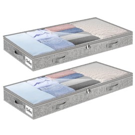 4 Inch Low Profile Under Bed Storage Drawer 2 Pack, Lightweight Underbed Clothes Storage Container Bins with NO STURCTURE, Shallow Storage Bag for Dorm & Home, With Clear Lids and Waterproof Fabric