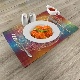 ABAKUHAUS Abstract Place Mats, Oriental Floral Detail, Washable Fabric Dining Room Kitchen Table Decoration Digital Print, Cream Multicoloured