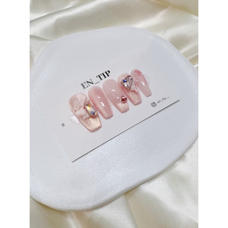 Mellow Pink Gem Handmade Nail Tips - Ballerina / 멜로우