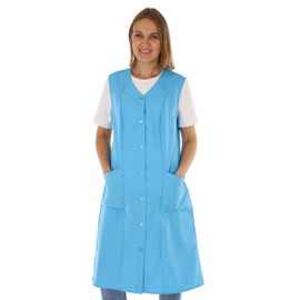 Women's Sleeveless Cooking Apron Apron Button Gown Plain House Dress, turquoise, 44
