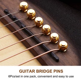 Oumefar 6 Pieces Guitar Pins Brass Guitar Bridge Pins Guitar Parts for Folk Guitars Replacement Parts Bridge Pins for Acoustic Guitar (Gold)