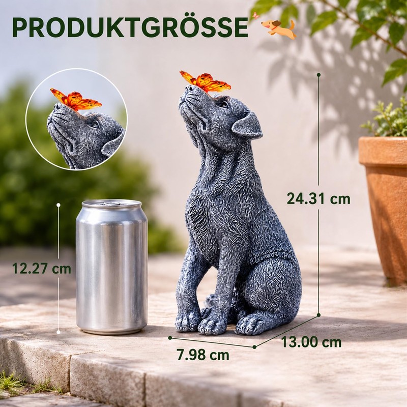 Yeomoo Solar Dog Figure with Butterfly Decoration for Outdoors, Garden