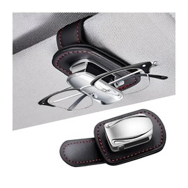 Zpana Sunglasses Holders for Car Visor, Leather Metal One Handed Operation Vehicle Eyeglass Hanger Mount Clip, Automotive Interior Glasses Organizer, Universal for SUV RV Truck (Black)