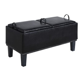 Convenience Concepts Designs4Comfort Brentwood Storage Ottoman with Reversible Trays, Black Faux Leather/Black