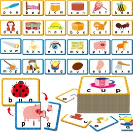 24 Set 3-Letter Word Puzzle Cards, 72 PCS Self Correcting Word Spelling Puzzles, Double Sided Puzzle Cards for Kindergarten Preschool Learning