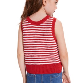 CharmWM Girls Sweater Vest Kids Casual Sleeveless Crochet Tops Color Block Tie Back Knit Tank Tops Red
