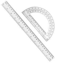 Tdfronien 2 Packs 12 Inch Plastic Ruler and 6 Inch Plastic Protractor Set Clear Math Geometry Set Protractor Classroom Set Angle Detector School Supplies Classroom Ruler Home Office Drawings