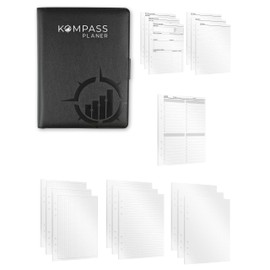 Refillable DIN A5 Ring Binder Planner for More Focus & Productivity | Planner Set | Organisation, Goals, Habit Tracker, Journaling, Reflection & Notes (Black, Note Set)