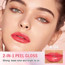Jutqut Peel Off Lip Stain & Gloss oil, Dual-Ended Lip Liner Tint with Tweezer, Long Lasting, Waterproof, Transfer-Proof, Matte & Glossy Finish, Highly Pigmented Lip Stain Tattoo, 04