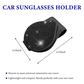 MUQIDA Bling Sunglass Holder for Car Sun Visor, Rhinestones Automotive Magnetic Eyeglasses Hanger Mount, Leather Vehicle Glasses Visor Crystal Ticket Card Clip for Women Girls (Black)