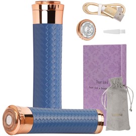 Lurini Facial Hair Remover for Women, Painless Rechargeable Hair Removal Device, Comes with 2 Replacement Heads, Portable Electric Shaver for face, Chin, Upper Lip, arms and Peach Fuzz (Blue)