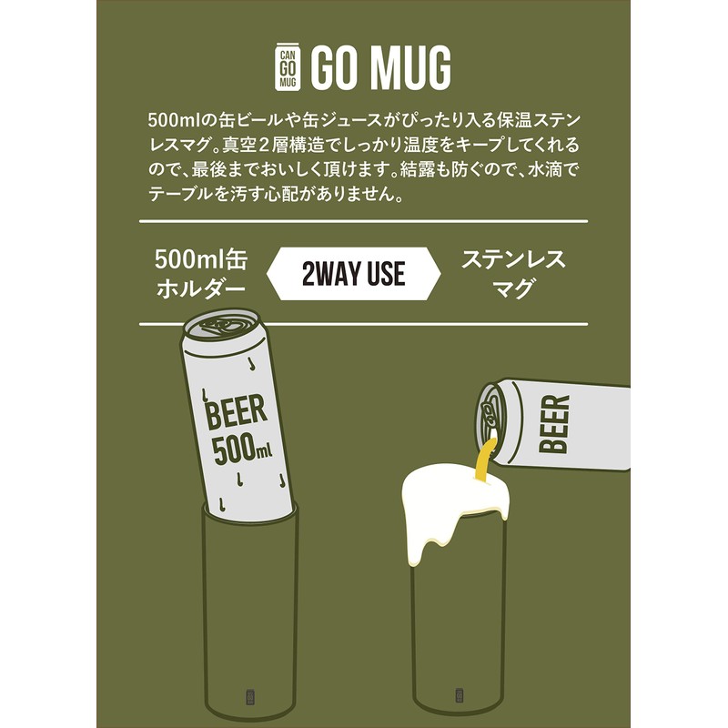 CB Japan Can Holder Green 500ml Thermal Insulated Stainless Steel