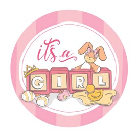 It's A Girl Round Magnet for Gender Reveal Parties and Baby Showers, Magnets for Fridge, Car, Dishwashers, and More, Decorations for Shower, 5.5 Inches