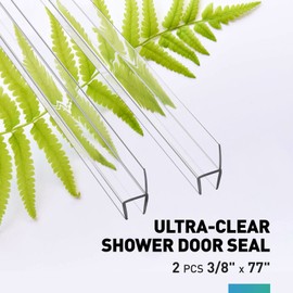 FCSOTSPS Shower Door Seal Strip, 2 PCS 3/8" X 77" Frameless Shower Door Side Seal Strip for 3/8 Inch Glass,Clear Shower Door Sweep Stop Shower Leaks Create a Water Barrier (H Type)