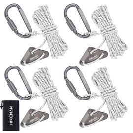 Hikeman 4 Pack Camping Rope with Locking Carabiner Clip,4mm Reflective Guy Lines with Triangular Guyline Adjuster Tensioner,Nylon Cord for Tent Tarp Tie Down,Hiking,Backpacking (White)