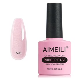 AIMEILI Pink Series Glitter Rubber Base Gel, Nude Pink Purple Semi-Permanent Nail Polish, Elastic Base Rubber Gel UV/LED Soak Off Gel Nail Polish - Nice Thick and Self-Leveling - (596) 10ml