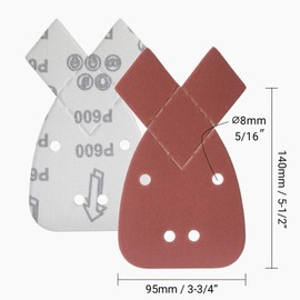 YoiYee 600 Grit Sandpaper 4 Holes Velcro Sandpaper Back Sandpaper Pad 2 Replacement Tips for Black and Decker Detail Hand Sander 140x95mm Red Pack of 10