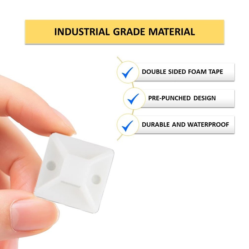 Kable Kontrol Zip Tie Mounts, 1-1/2” Sq, Natural White, 100