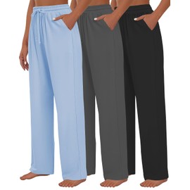 Kivdol 3 PACK Womens Yoga Sweatpants Wide Leg Lounge Pajamas Pants Drawstring Workout Comfy Joggers Sweatpants Pants
