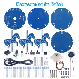 Carousel DIY Soldering Exercise Set, RGB LED Rotating Music Box Soldering Kit Project with 3 Music Pieces, Music Carousel Electronics Soldering Kit for STEM Training, Christmas