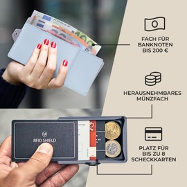 slimpuro Men's Slim Wallet with RFID Protection, Leather Wallet Men's Small with Coin Compartment, Wallet for Men and Women, Card Holder & Wallet for Men, Wallet for 12 Cards, Pale Blue, Minimalist