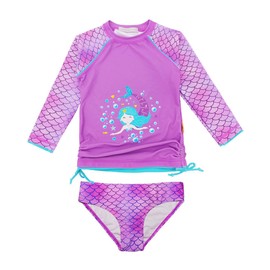 Little Girls Mermaid Rash Guard Scales Swimsuit Long Sleeve Two Piece Bathing Suit Swimwear UPF 50+ Protection 3/4T