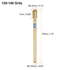 sourcing map 5pcs 120-140 Grits Diamond Grinding Bit 3.5mm Cylindrical Ball Head 2.35mm Shank 7mm Length Titanium Plated Stone Sanding Drill Bits Rotary Tool for Nails Grinding Polishing, Blue