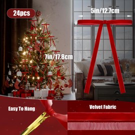 24pcs Velvet Bows for Christmas Tree, Christmas Bows Red Velvet Bows for Christmas Tree Vintage Decor Neutral Christmas Ornaments for Christmas Tree Garland Home Wedding Decoration Home Indoor