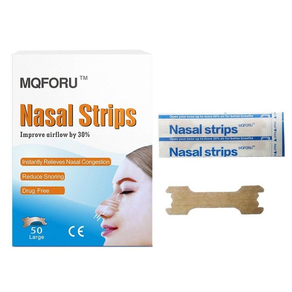 MQFORU 100ct Large Better Breathe Nasal Strips to Reduce Snoring, Drug-Free, Works Instantly to Improve Sleep, Relieve Nasal Congestion Due to Colds & Allergies, (66mm*19mm)