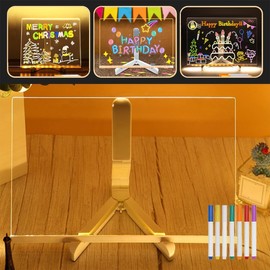 LED Note Board with Colors, Lighted Acrylic Dry Erase Board, Acrylic Message Board, Illuminated Acrylic Note Board with Colors Notepad with Adjustable Stand and 7 Pens (30 X 20)